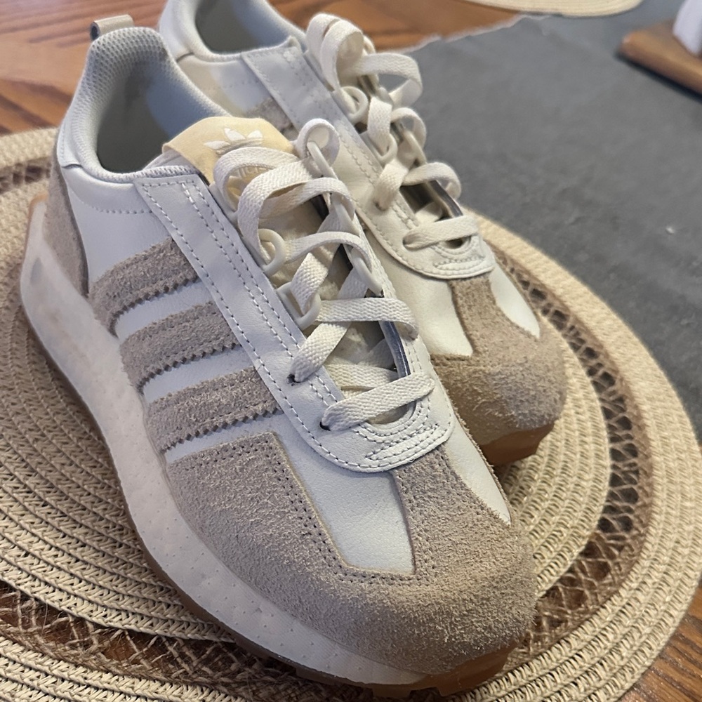 Adidas Cream and White Lace-Up Sneakers